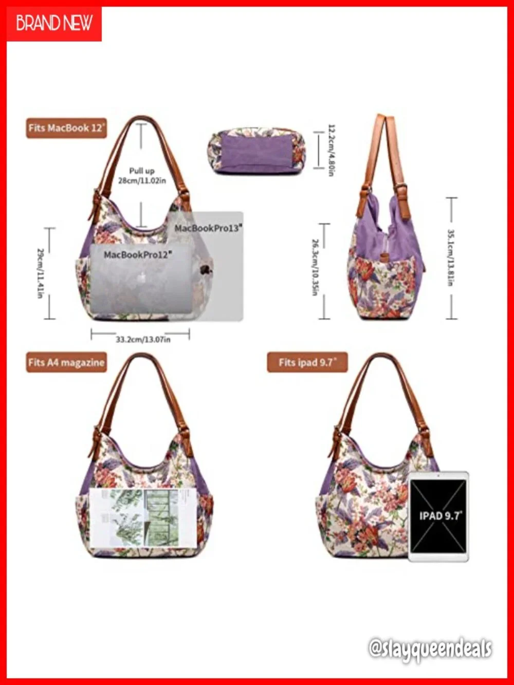 Canvas Hobo Purse Multi Pocket Tote Shopper Shoulder Bag with Embroidery Ethnic